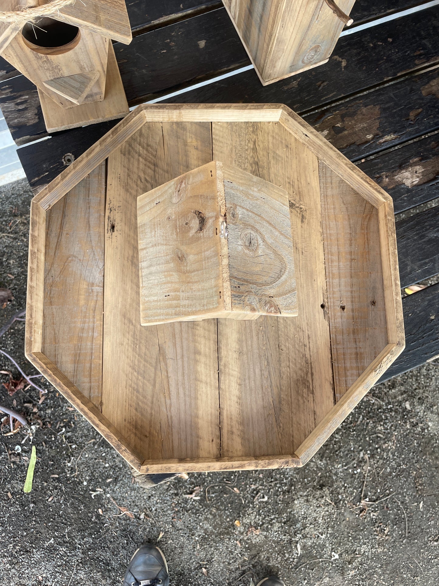 Bird Feeder 200mm Octagonal Timber - Natural Wood Garden Feeder