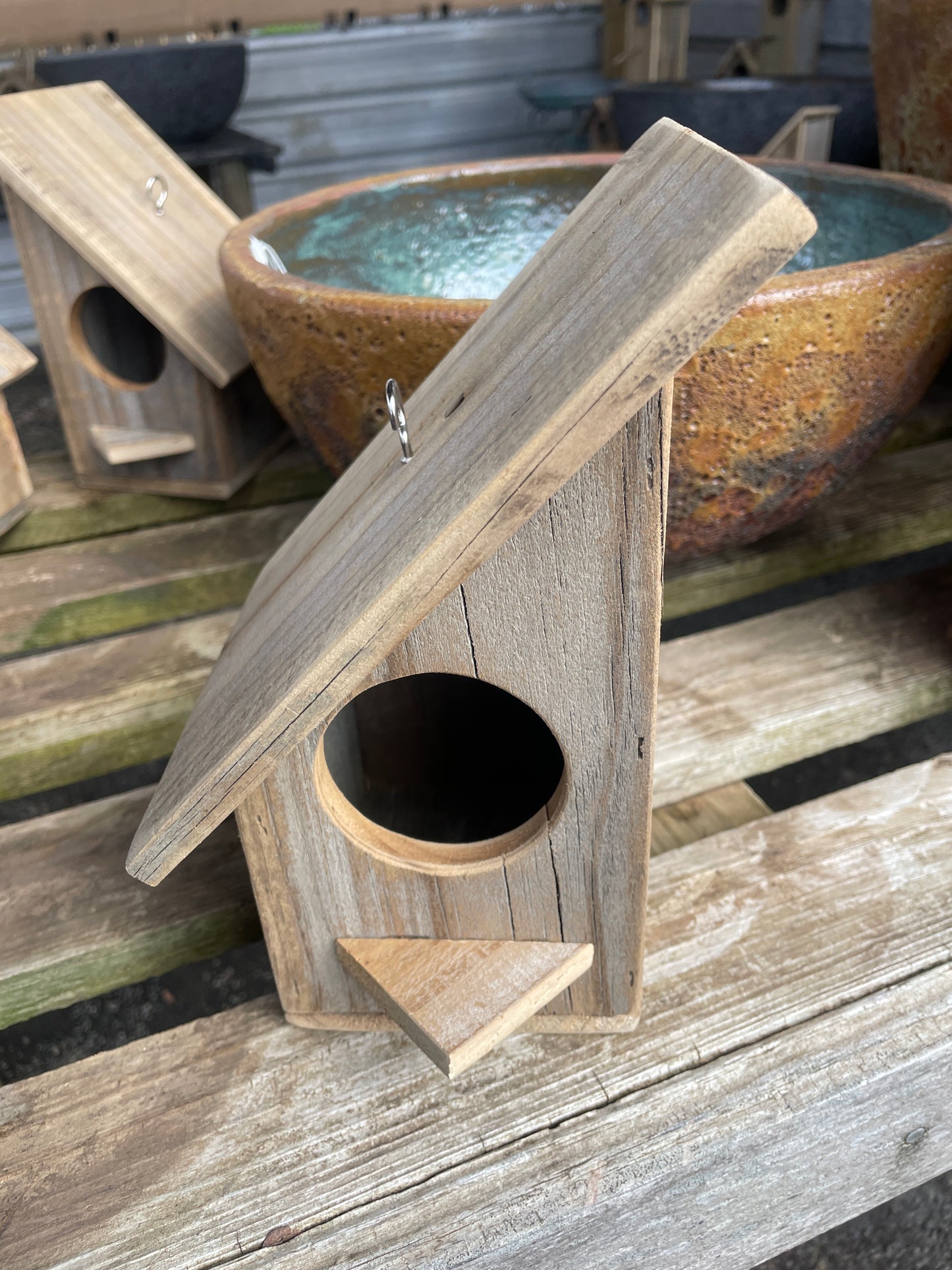 Birdhouse 200mm Angled Timber - Natural Wood Garden Nesting Box