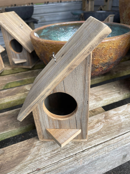 Birdhouse 200mm Angled Timber - Natural Wood Garden Nesting Box