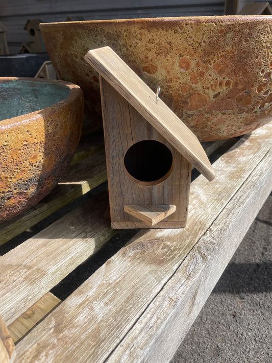 Birdhouse 200mm Angled Timber - Natural Wood Garden Nesting Box