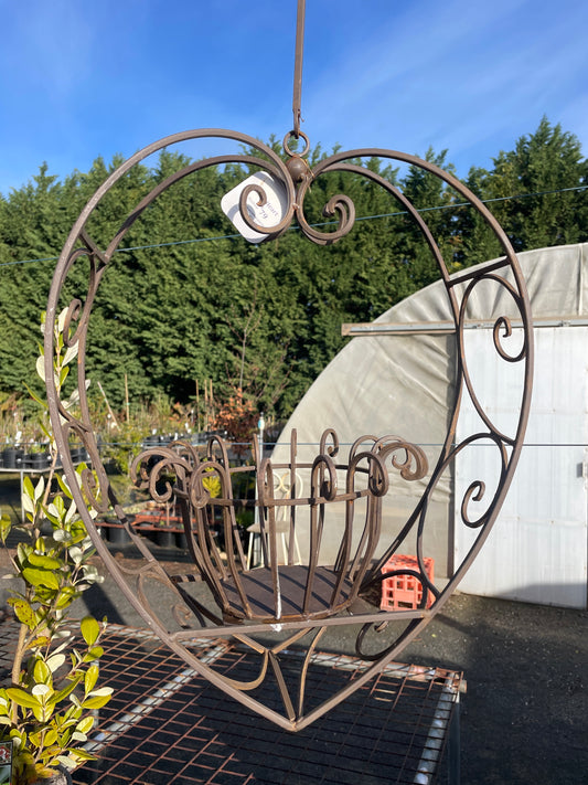 Hanging Heart Plant Holder - Rust Finish Wrought Iron
