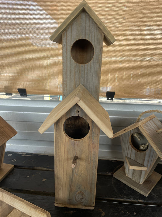 Birdhouse 300mm/500mm Twin Timber - Dual Size Natural Wood Nesting Box