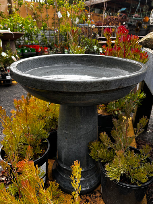 Hanna Birdbath Falling Black - Textured Ceramic Pedestal 46cm