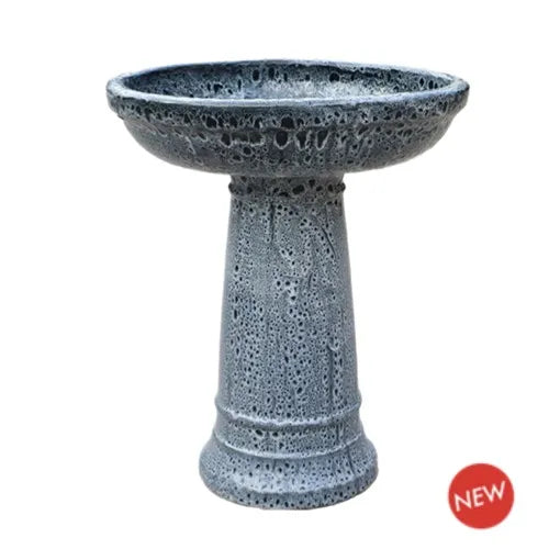 Hanna Birdbath Falling Black - Textured Ceramic Pedestal 46cm