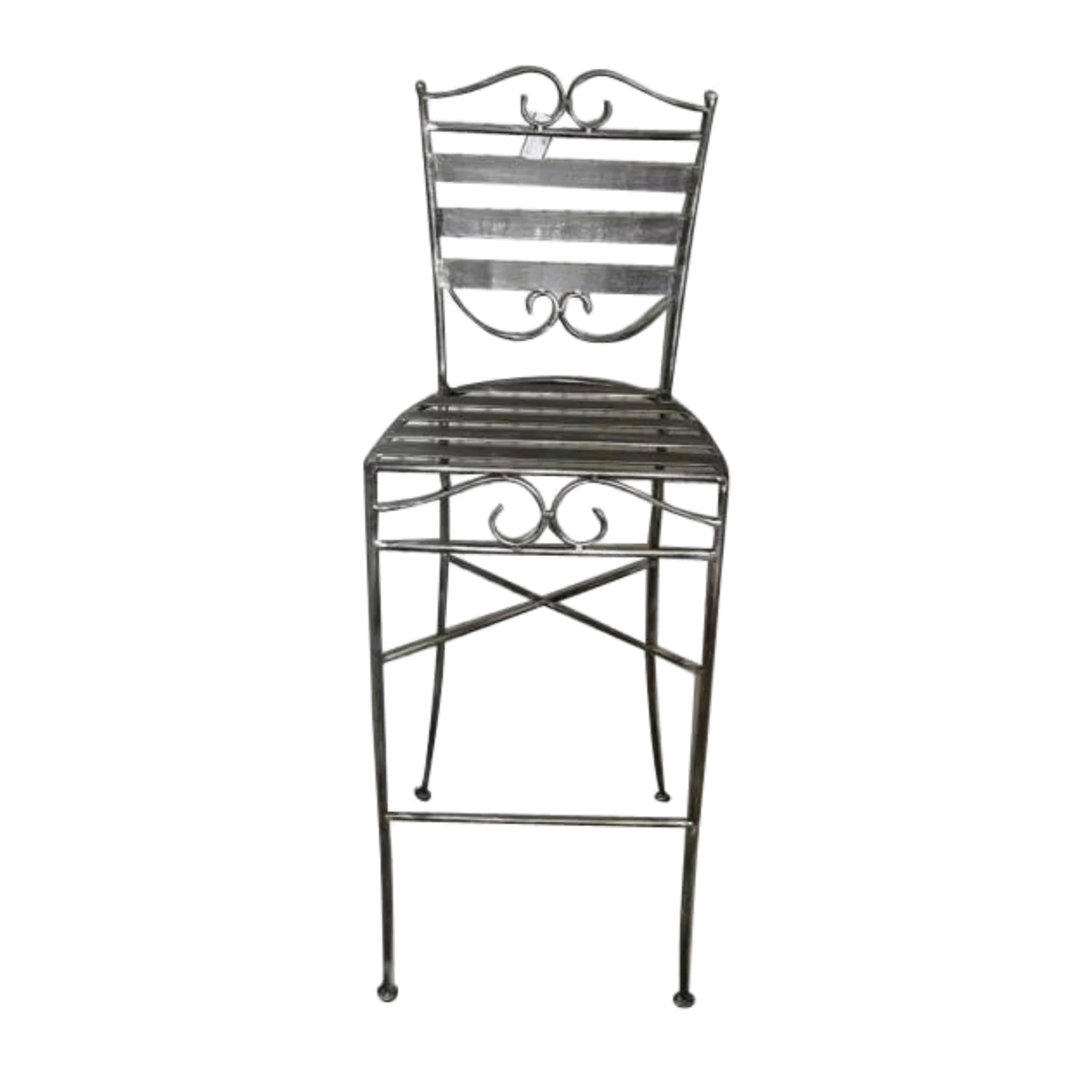 Solid iron bar chair or bar stool with decorative iron back and seat, 80cm seat height