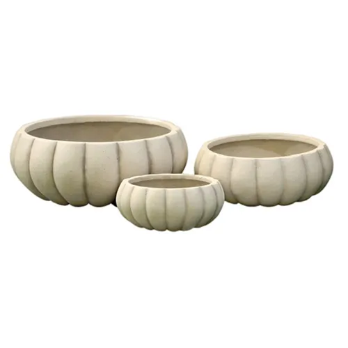 Caspian ivory ribbed bowl planters in three sizes