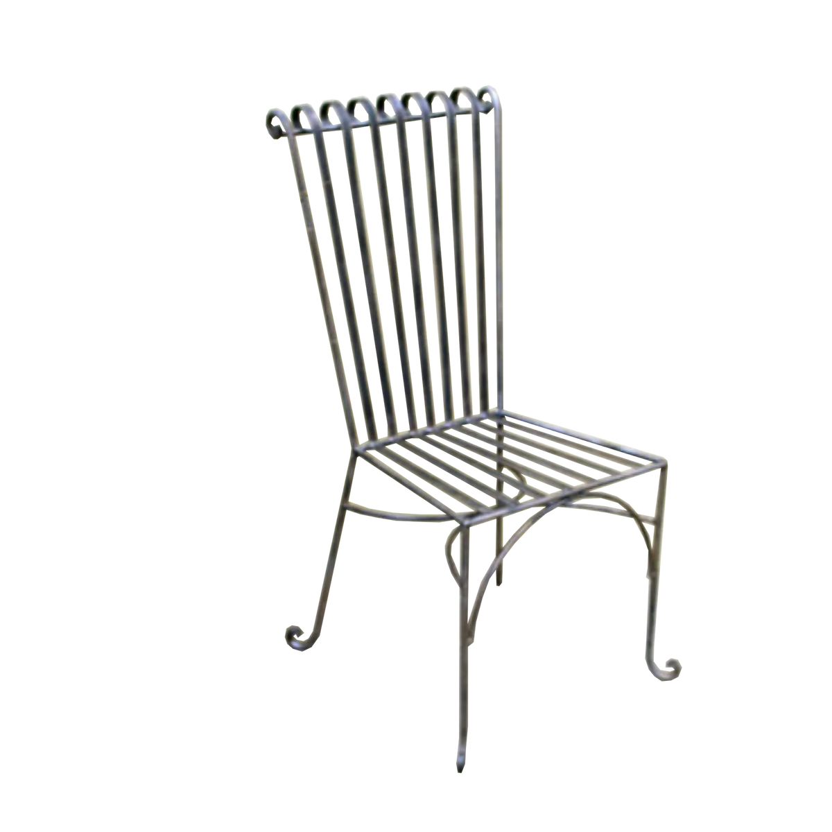 High-back wrought iron Emily dining chair with rolled top, generous seat and curved steel-curl feet