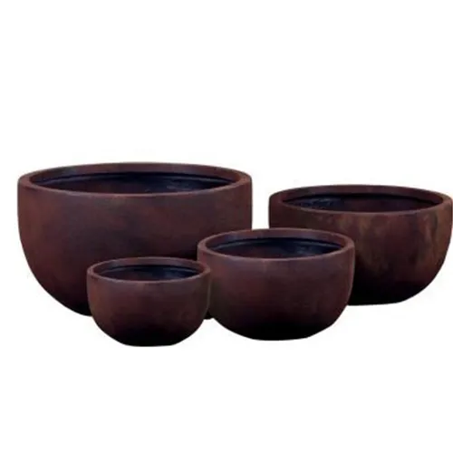 Rochester rust glazed bowl planters in four sizes