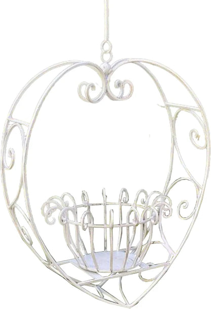 Hanging Heart Plant Holder - Rustic Cream Wrought Iron