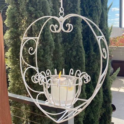 Hanging Heart Plant Holder - Rustic Cream Wrought Iron