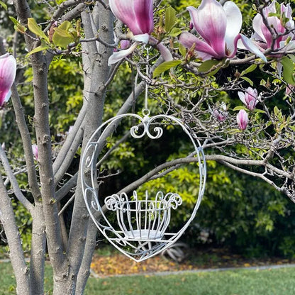 Hanging Heart Plant Holder - Rustic Cream Wrought Iron